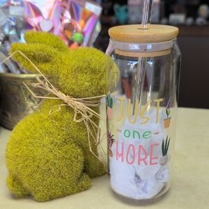 Colorful Glass Drink Jar with Bamboo Lid and Straw